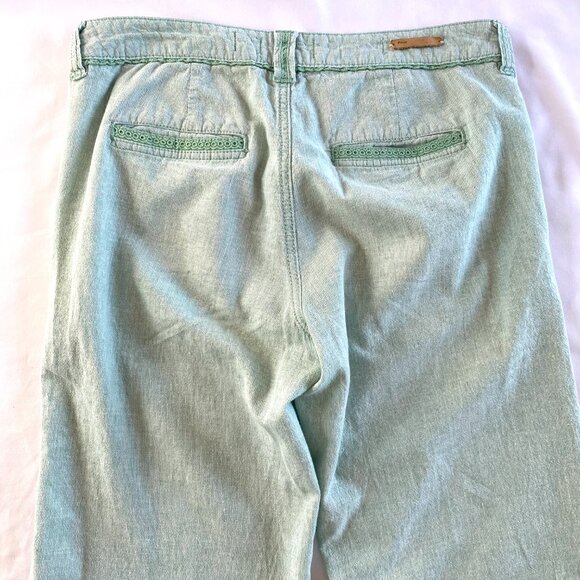 Pilcro green linen pants Womens 8 wide leg mid rise spring embroidered casual - Picture 11 of 14
